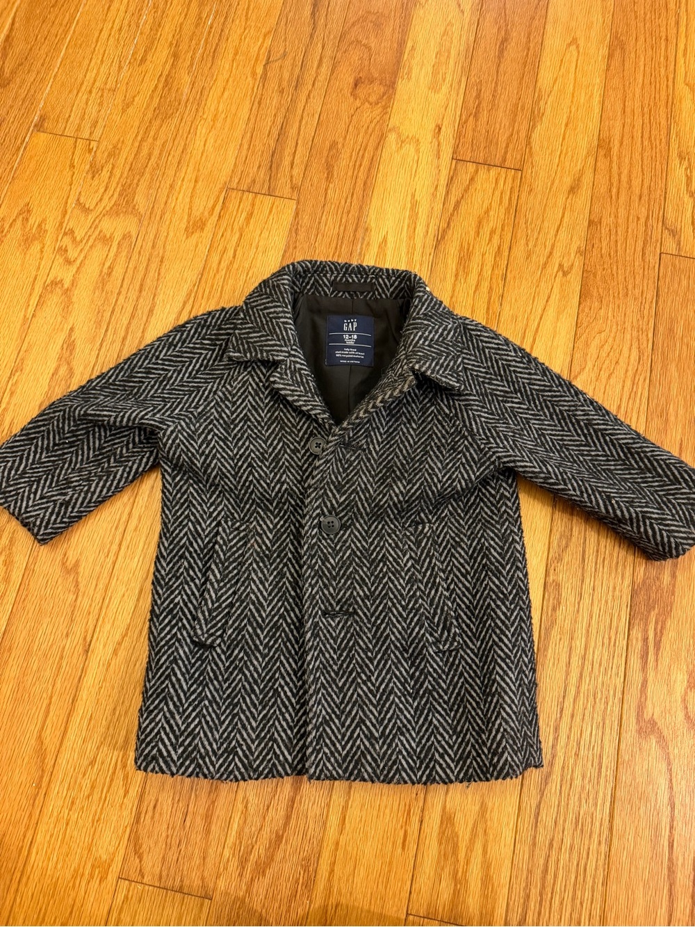 GAP Black & Gray Herringbone Kids Peacoat
